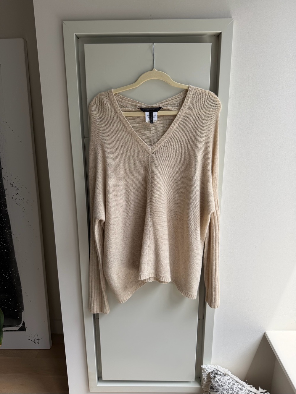 BCBG Women's V-Neck Lightweight Knit Sweater - Cream